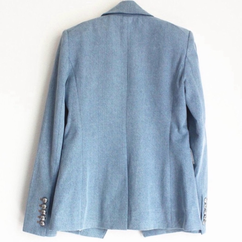 Veronica Beard Miller Dickey, Double-Breasted Light Blue Denim Blazer - Picture 5 of 12